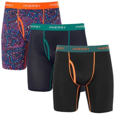 INNERSY Unterhosen Männer Lange Boxershorts Herren Bunt Retroshorts Sports Unterwäsche Mehrpack 3 (XL, Dunkelblau/Muster/Schwarz) von INNERSY