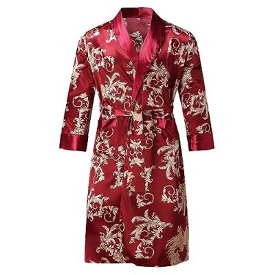 Bademantel Herren Dünn Leicht Seide - Morgenmantel Herren Kurz Satin-Saunamantel Langarm Kurz Pyjamas-Set Sommer Saunabademantel Mit Gürtel Kurze Hausmantel Rote-Bathrobe Kimono Robe, Geschenk Männer von IQYU