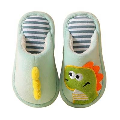 Barfußschuhe Hausschuhe Damen Kinder-Dinosaurier-Hausschuhe für Kleinkinder, bequeme Hausschuhe, niedlich, warm, Plüsch, zum Hineinschlüpfen, für Jungen und Mädchen, für (Mint Green, 35 Little Child) von IQYU