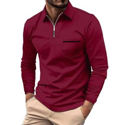 IQYU Digitaluhr Retro Herren Herrenmode Frühling und Herbst Casual Langarm Reißverschluss einfarbig Langarm T-Shirt Top Fliegeruhr (Red, M) von IQYU