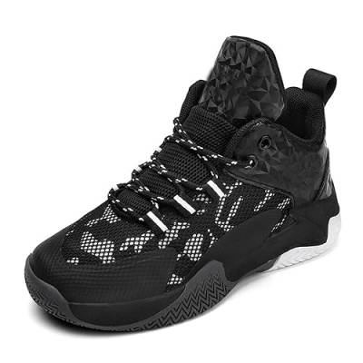 IQYU Hallenschuhe Junge 35 Kinder-Basketballschuhe, Turnschuhe, Mädchen-Turnschuhe, Bequeme High-Top-Basketballschuhe für (kleines Kind/großes Kind) Turnschuhe Halle (Black, 39 Big Kids) von IQYU