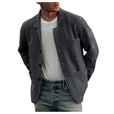 IQYU Herren Wintermantel Kurz,MäNner Herbst Und Winter Lose Jacke,Pure Color Casual Einreihiger Herrenmantel,Trenchcoat Herren Kurz Baumwolle,Herren Winterjacke Ohne Kapuze,Sportjacken Herren von IQYU