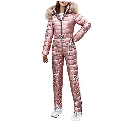 IQYU Schneeanzug Damen Einteilig Warm Skioverall Wasserdicht Skianzug Mit Kapuze Snowboardjacke Winter-Overall One Piece Ski Suit Ski-Anzug Schnee Skifahren Sätze Outdoor Winddichte Jumpsuit von IQYU