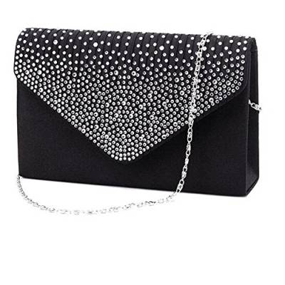 IQYU Schwarze Leggings Mit Taschen Abendtasche Damen Umschlag Clutch Diamante Satin Partytasche Große Damentasche Kleine Damen Umhängetaschen (Black, One Size) von IQYU