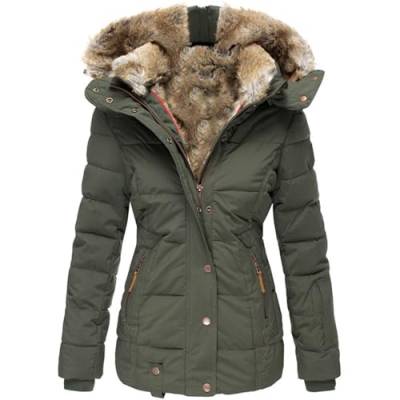 IQYU Winterjacke Damen Warm Gefüttert Mit Fell - Steppjacke Damen Übergangsjacke Winter Outdoorjacke Kunstfell Winterparka Große Größen Wintermantel Mit Kapuze Steppjacke/Wanderjacke/Motorradjacke von IQYU