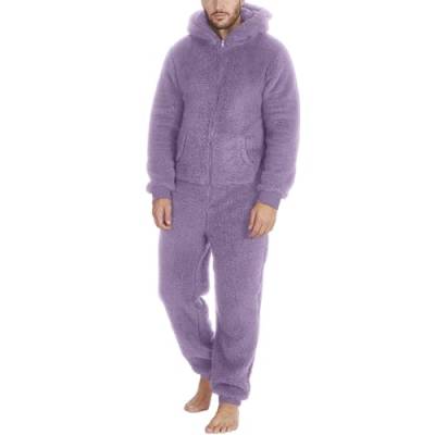 Jumpsuit Herren Kuschelig Fleece-Schlafoverall Flauschig Warm Ganzkörperanzug Winter Hausanzug Teddy-Fleece Schlafoveralls Lang Flauschiger-Einteiler Plüsch-Onesie Winter Pyjama, Geschenk Für Männer von IQYU