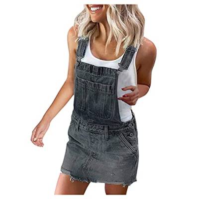 Latzrock Damen Jeans Kurz - Jeans-Latzrock Damen Knielang- Jeansrock Stretch Minirock Sommer Jeansskirt Mit Trägern Jeansskirt-Denim-Rock Used-Look Sommeroverall/Jeanslatzhose/Latzhose/Damenoveralls von IQYU