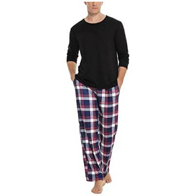 Schlafanzüge Für Herren Kariert - Herren-Pyjama Lang Baumwolle Winter Hausanzug Langarm Shirt Nachtwäsche Zweiteilig Schlafanzug Pyjamahose + Schlafanzugoberteile/Schlafanzughose, Geschenke Für Männer von IQYU