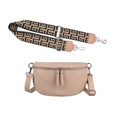 Made in Italy OBC Damen Set Gürteltasche + Schultergurt Leder Crossbody Hüfttasche Bauchtasche Umhängetasche Brusttasche Crossover Bodybag Schultertasche Handytasche Tasche AntikRosa M(25cm) + Gürtel von ITALYSHOP24