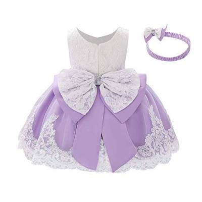 Baby Kinder Mädchen Bestickt Tüll Bowknot Spitze Kleid Blume Prinzessin Geburtstag Party Hochzeit Festlichkleid Taufkleid Formale Festzug Babykleidung Outfits Mit Stirnband Weiß + Lila 2-3 Jahre von IWEMEK