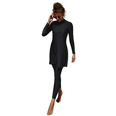 IWEMEK Damen Burkini Dezente Bademode Rash Guard Langarm Badeanzug Badekleid Top + Hose Ganzkörper Badeanzüge Mittlerer Osten Arabisch Islamische Strandbekleidung Schwarz 04 S von IWEMEK