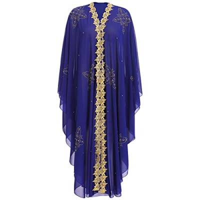 IWEMEK Frauen Offene Vorderseite Lose Fit Batwing Langarm Abaya Dubai Kaftan Türkisch Muslim Hijab Kleid Cardigan Chiffon Kapuze Afrikanische Abendkleider Hot Drilling Maxi Kimono Robe, blau, One size von IWEMEK