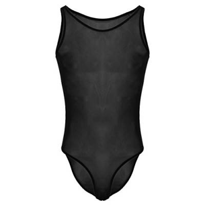 IWEMEK Herren Bodys Sexy Dessous Sportbody Racerback Unterhemden Transparent Netz Männer Unterwäsche Stringbody Muskel Shirt Badeanzug Bodysuit Schwarz XL von IWEMEK