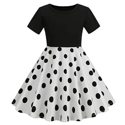 IWEMEK Mädchen 50er Jahre Kleider 1950er Vintage Polka Dots Hepburn Stil Rockabilly Kleid Festliches Partykleid Abendkleider Kommunionkleid Hochzeitskleider Sommerkleid Kurzarm - Weiß 11-12 Jahre von IWEMEK