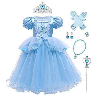 IWEMEK Mädchen Sofia Cinderella Kleid Prinzessin Kostüm + Zubehör Set Märchen Cosplay Halloween Karneval Kostüme Weihnachten Geburtstag Festzug Party Verkleidungen Kinder 3-12 Jahre von IWEMEK