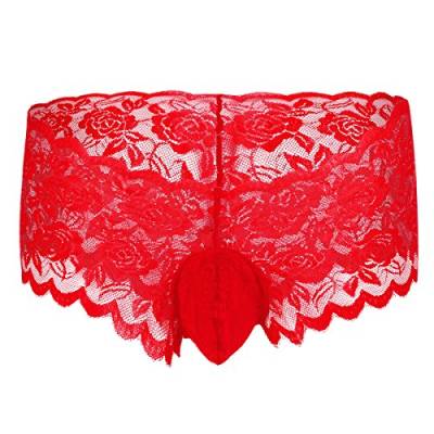 IWEMEK Männer Spitzen Unterwäsche Sissy Herren Spitze Slips G-Strings Tanga Erotik Dessous Unterhose Briefs Herren Strumpfband Unterwäsche mit Spitze Rüsche Sexy Kostüm Nachtwäsche Schwarz Rot von IWEMEK