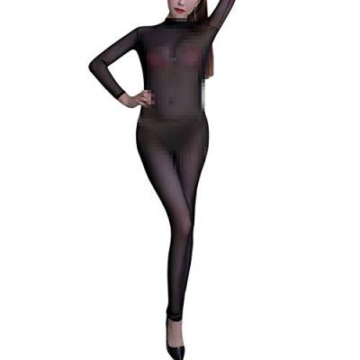 IWEMEK Sexy Damen-Body, durchscheinend, Netzstoff, transparent, lange Ärmel, rückenfrei, Catsuit, Stretch-Overall - Schwarz - Einheitsgröße von IWEMEK