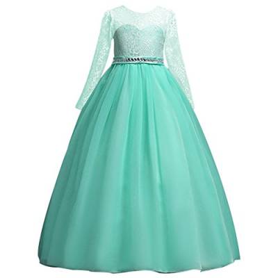 Mädchen Kinder Mit Kleider Lange Ärmel Blumenmädchenkleider Hochzeitskleid Brautjungfern Kleid Prinzessin Hochzeit Abendkleid Party Spitze Spleiß Karneval Festzug Cocktailkleid Festlich Maxikleid von IWEMEK