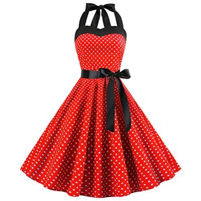 Vintage 50er Jahre Kleid Damen Retro Rockabilly Pin Up Elegant Kleid ohne Ärmel Rücken Ausschnitt Herz Polka Dot Trapez Hochzeit Cocktail Abendparty Zeremonie Casual Knie Midi S-XXL, rot, Medium von IWEMEK