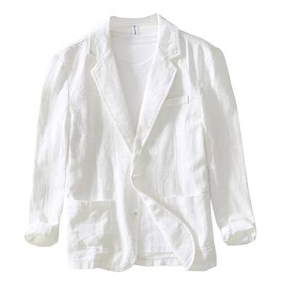 Icegrey Sakko Herren Baumwoll Leinen Regular Fit Schalkragen Anzugjacke 2 Knopf Jacke für Hochzeit Freizeit, White, S von Icegrey