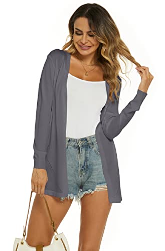 Ietaoo Damen Strickjacke Sommer Cardigan Elegant Lang Jacke Leichte Langarm Offene Strickjacke Sommerjacke Grau XL von Ietaoo