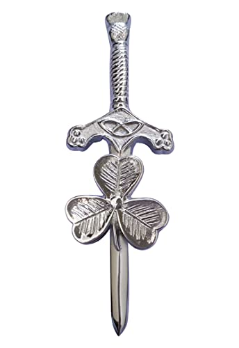 Herren schottischer keltischer Kilt-Pin, Silber-Finish, 10 cm, Highland Kilts Pins & Broschen Wirbel, keltischer Knoten, Arbeitsplatte aus massivem Edelstahl, Schwert, Chrom, Edelstahl von Imperial Kilt Products