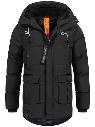 Indicode Herren INRene Winterparka mit Kapuze | Herrenparka Parka Winterjacke Mantel Männer Black S von Indicode