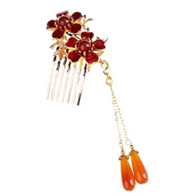 Ipetboom 1stk Kamm Achat Hanfu Mädchen Kopfbedeckung Rot Quastenbesatz Japanische Haaraccessoires Haarnadel Haarkämme Haarkette Silber Tiara Bankett Schmuck Kupfer Jahrgang von Ipetboom