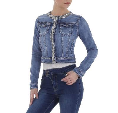 Ital-Design Jeansjacke Damen Freizeit Strass Stretch Jeansjacke in Blau von Ital-Design