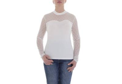 Ital-Design Langarmbluse Damen Elegant Glitzer Transparent Top & Shirt in Weiß von Ital-Design