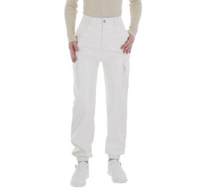 Ital-Design Lederimitathose Damen Freizeit (86365168) Stretch Jogginghose in Weiß von Ital-Design