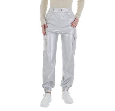 Ital-Design Lederimitathose Damen Freizeit (86365171) Stretch Jogginghose in Silber von Ital-Design