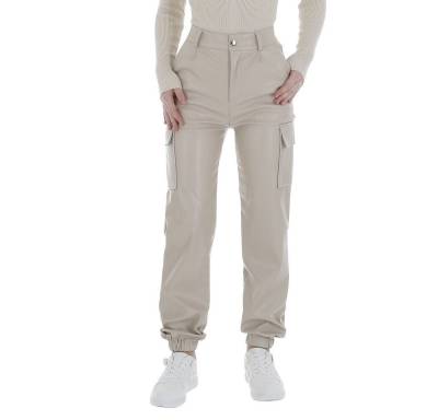 Ital-Design Lederimitathose Damen Freizeit (86365180) Stretch Jogginghose in Beige von Ital-Design