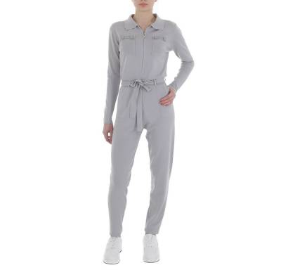 Ital-Design Overall Damen Freizeit Stretch Langer Jumpsuit in Grau von Ital-Design