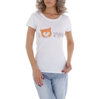 Ital-Design T-Shirt Damen Freizeit Print Stretch T-Shirt in Weiß von Ital-Design