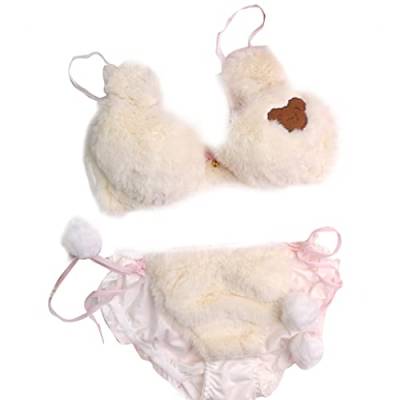 Ixkbiced 2-teiliges BH-Höschenset für Damen, niedlicher Bär, flauschige Plüschschleife, Unterwäsche von Ixkbiced