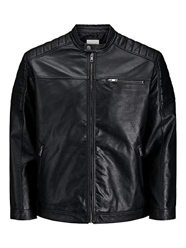 Herren JACK & JONES Kunstleder Jacke Plus Size | Biker Bomber Übergangs Blouson | Übergröße JJEROCKY, Farben:Schwarz, Größe Jacken:4XL von JACK & JONES