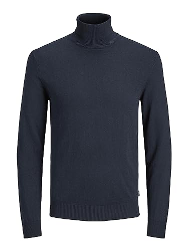 Herren Jack & Jones Dünner Rollkragen Strickpullover | Klassischer Rundhals Sweater | Langarm Basic JJEEMIL, Farben:Dunkelblau, Größe Pullover:XS von JACK & JONES