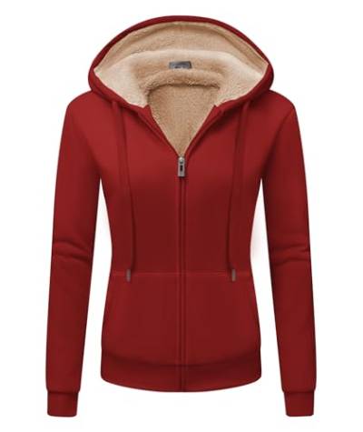 JACKETOWN Sweatjacke Damen Fleecejacke Kapuzenjacke Hoodie Fleece Gefüttert Winterjacke mit Reißverschluss y Kapuze Fleecepullover Kapuzenpullover, (Rot-S) von JACKETOWN