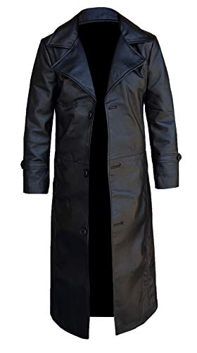 JAKLEZ Ledermantel Herren - Leder Mantel Für Männer - Klassischer Ledermantel Herren Lang - Leder Leder Trenchcoat Herren (DE/NL/SE/PL, Alphanumerisch, L, Regular, Regular, Schwarz) von JAKLEZ