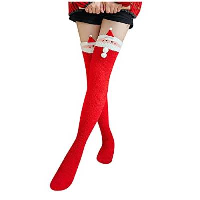 JDGY Weihnachtssocken Damen Overknee Strümpfe Lange Socken Overknee Socken Korallenvlies hohe Strümpfe Weihnachten Bodensocken Wintersocken Weihnachtsmann Hüttensocken Thermosocken von JDGY