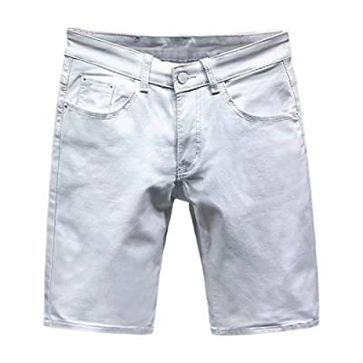 Lose Gerade Jeans Shorts für Herren Klassische Passform Feste Stretch Strandjeans Kurze Sommer Lässige Gewaschene Jeanshose (Weiß,36) von JEShifangjiusu