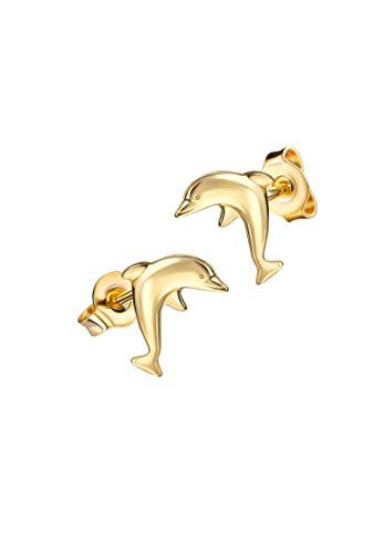 Ohrstecker mit Delfin 333 Gelbgold Gold-Ohrschmuck Ohrringe für Kinder und Damen von JEVELION