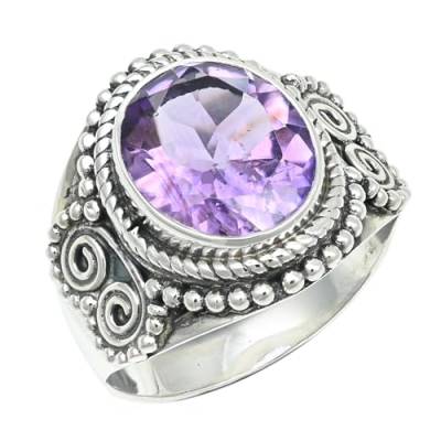 JEWELFORCE Amethyst-Edelstein-Bandring, 925er-Sterlingsilber, Bandring für Männer und Frauen, Bandring in allen Größen, Geschenkartikel, Schmuck JSR-1275A_55 (17.5) von JEWELFORCE