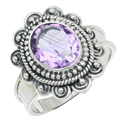 JEWELFORCE Amethyst Edelstein Bandring 925 Sterling Silber Bandring Herren und Damen Bandring Alle Größen Geschenkartikel Handgefertigter Schmuck JSR-1283A_69 (22.0) von JEWELFORCE