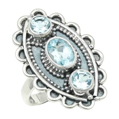 JEWELFORCE Blautopas-Edelstein-Bandring für Herren und Damen, Bandring in allen Größen, Geschenkartikel, 925er-Sterlingsilber, Bandring-Schmuck JSR-1274A_56 (17.8) von JEWELFORCE