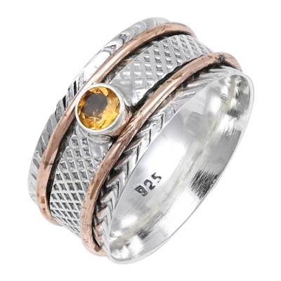 JEWELFORCE Citrin Edelstein 925 Sterling Silber Spinnerring Herren und Damen Meditationsring Geschenkartikel handgefertigter Schmuck JSR-157C_51 (16.2) von JEWELFORCE