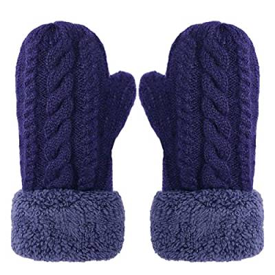 JIAHG Super Dicke gestrickt Handschuhe Damen Mädchen Fäustlinge Winterhandschuhe Fausthandschuhe Sporthandschuhe (Blau) von JIAHG