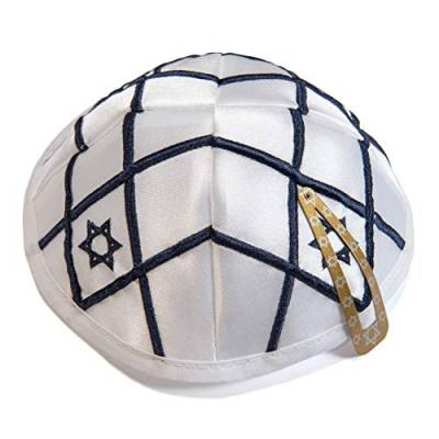 JL Kippha's Satin 2cm Weiß Marineblau Israel Magen David Kippah jüdischen Judaica Yarmulke Geschenk von JL Kippha's