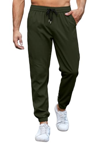 JMIERR Chino Hose Herren Freizeithose Cargohose Herren Jogginghose Elastische Taille mit Kordelzug Casual Sporthose mit Taschen (A Grün,L) von JMIERR